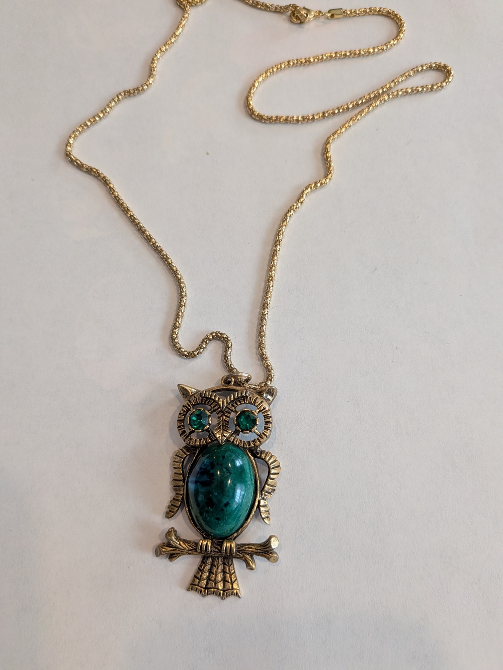 Gold-Tone Owl Pendant Necklace with Teal Stone